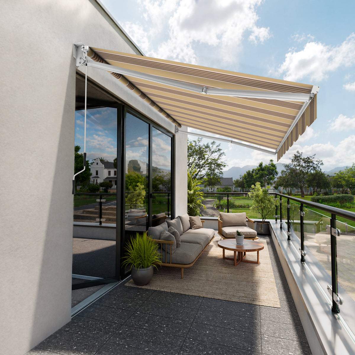 Copertină cu braț retractabil standard, culoarea maro nisip